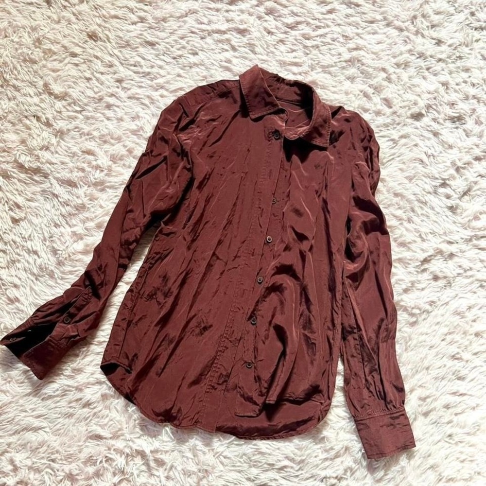 ANN Taylor Burgandy 100% Silk Professional Button Down Top Womens XS Luxury